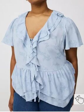 Torrid blue toile ruffle blouse with ties size 4X